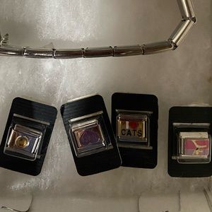 Bracelet.NIB.silver tone modern charm style.Comes with4charms-cheer-cat-niece+.